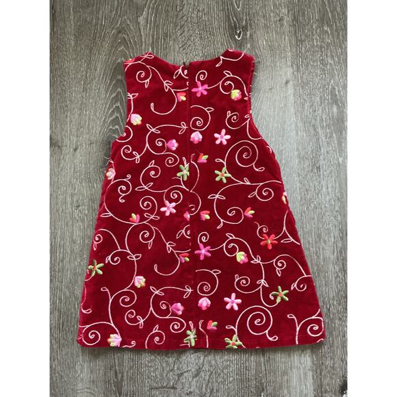Vintage Children's Place Sleeveless Red Velour Floral Embroidered Dress - Picture 7 of 11
